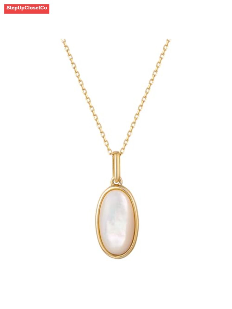 Sterling Silver Mother Of Pearl Shell Pendant Necklace Minimalist Dainty